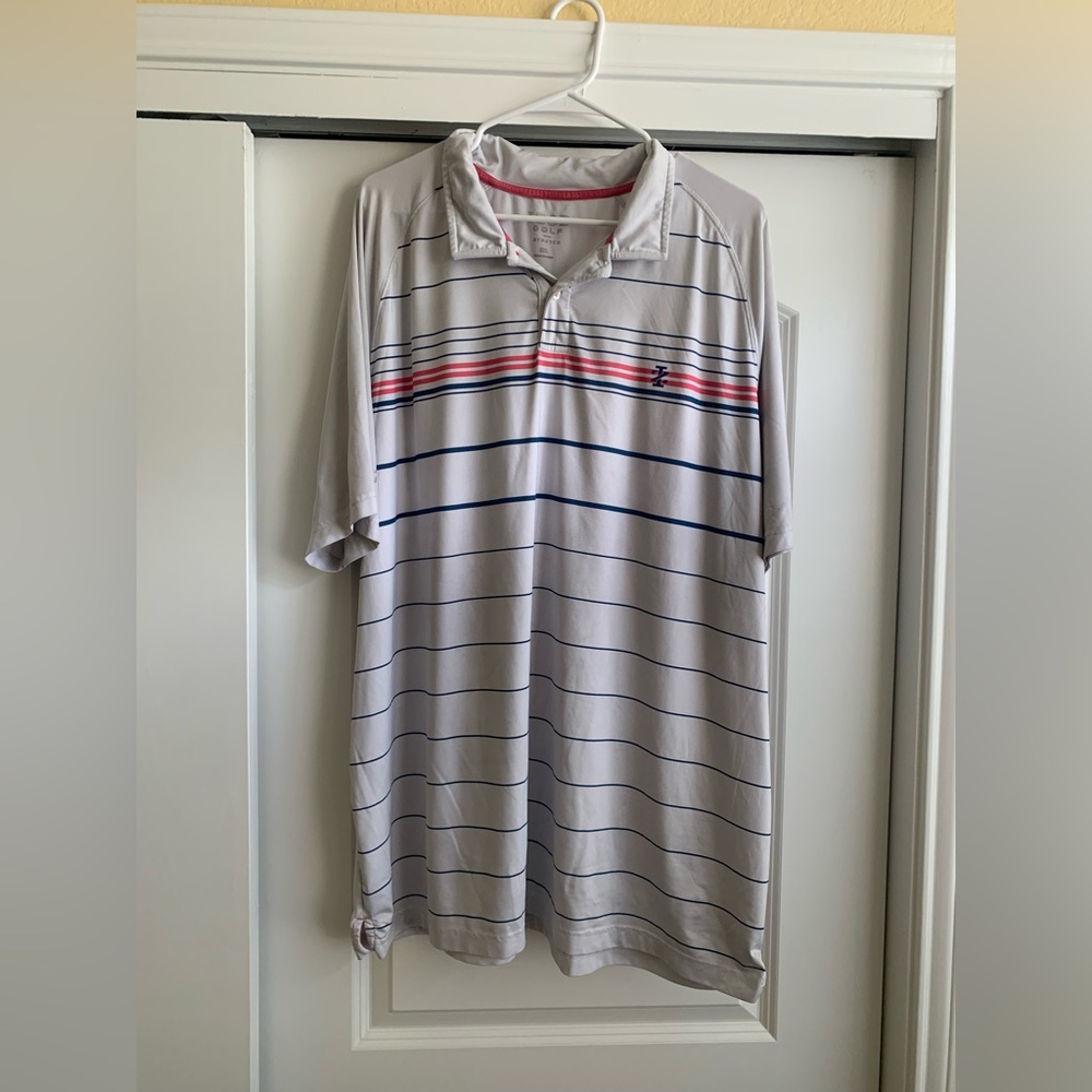 Izod Men's Polo Shirt - Light Gray with Red and Blue Stripes XXL